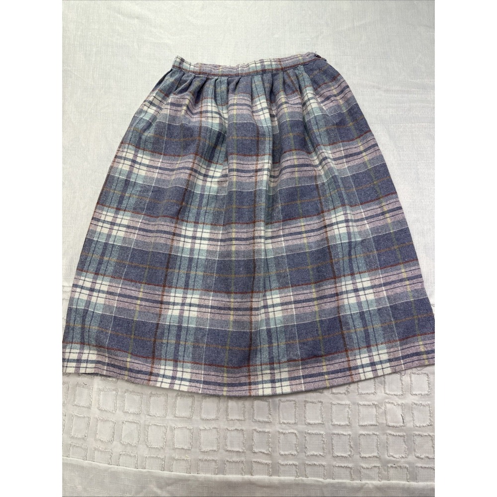 Vintage USA 60's-80s Plaid Wool Skirt Womens 11/12‎ Plaid Fringe Academia Union